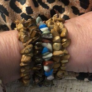 Turquoise and tigers eye stretch bracelets five 5 total